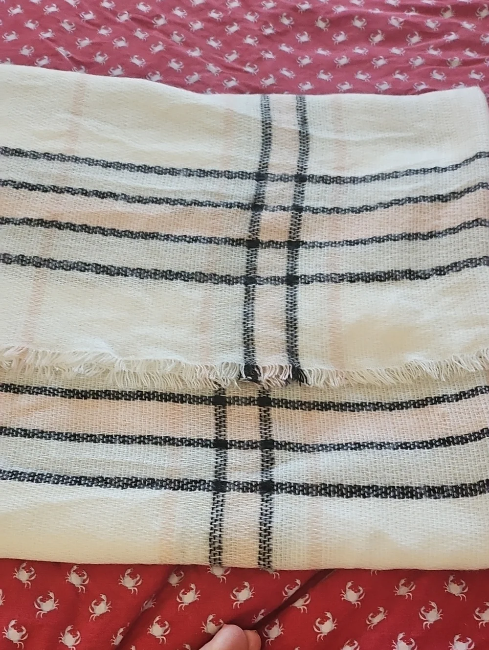 Maurices Cream Scarf with Black and Light Pink Stripes